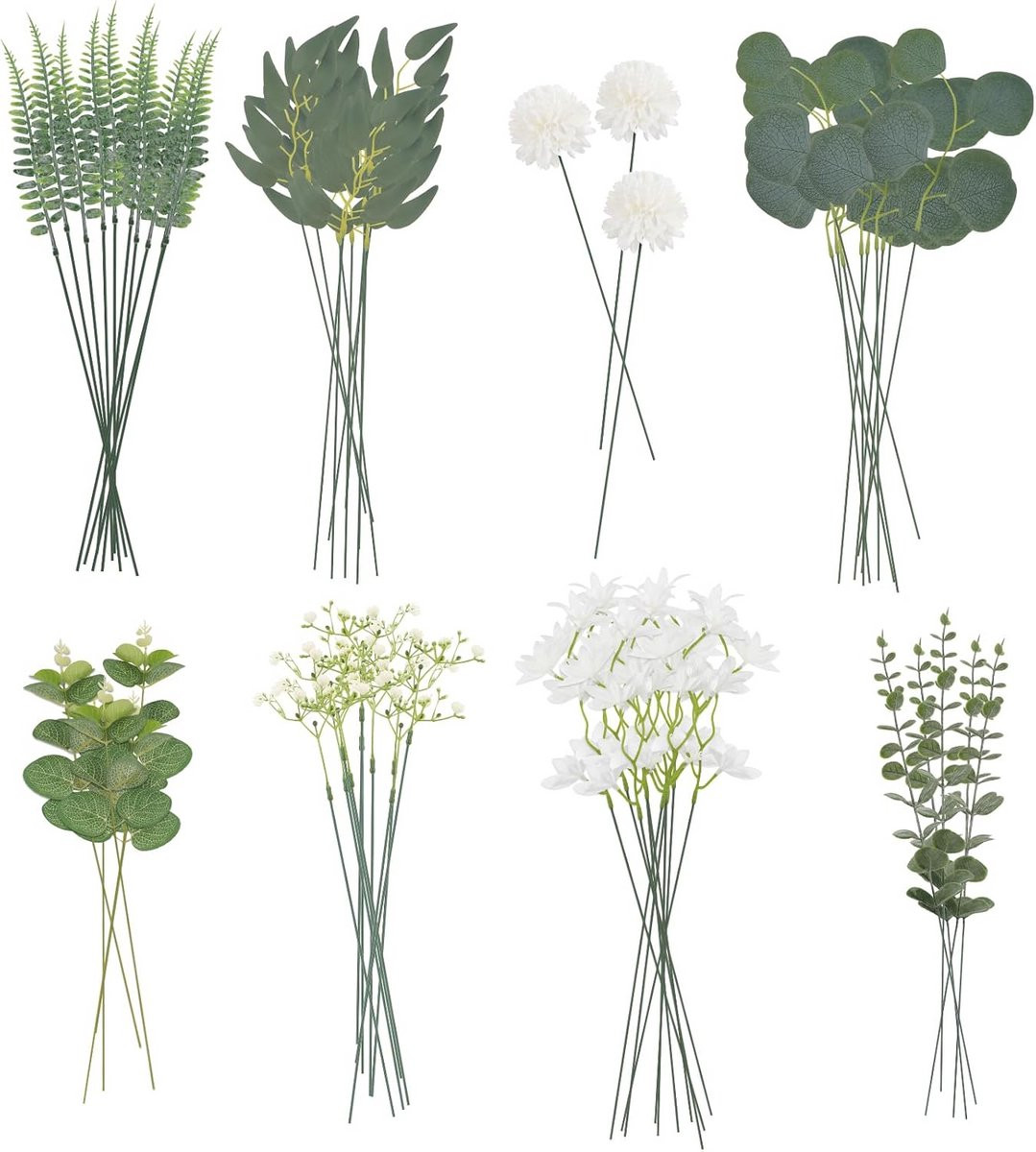 63-delige Set Kunstbloemen Wit Groen: Eucalyptus & Hortensia Bouquet voor Decoratie en DIY