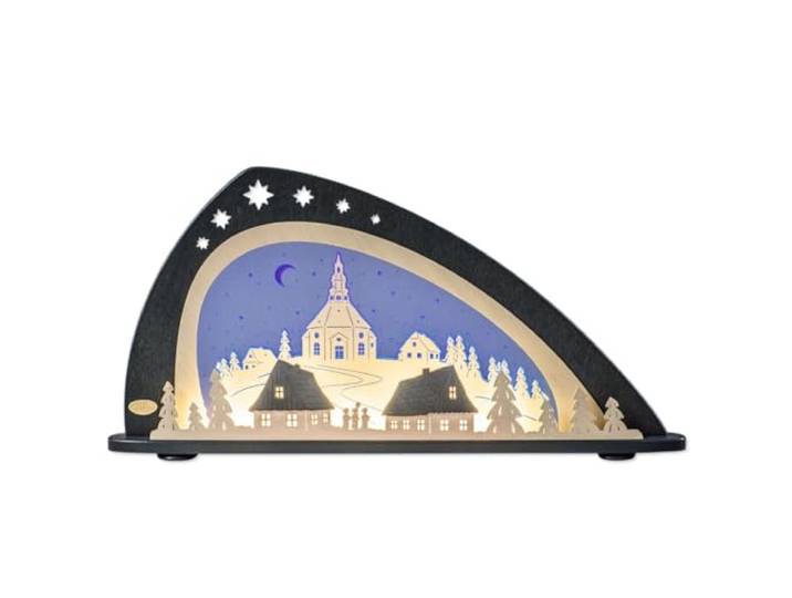 weigla - Schwibbogen original Erzgebirge I Motiv Seiffen I LED-Lichterbogen Weihnachten I Größe 66 x 33,8 x 6 cm I Inklusive Beleuchtung I beleuchtete Weihnachtsdeko innen I aus Holz