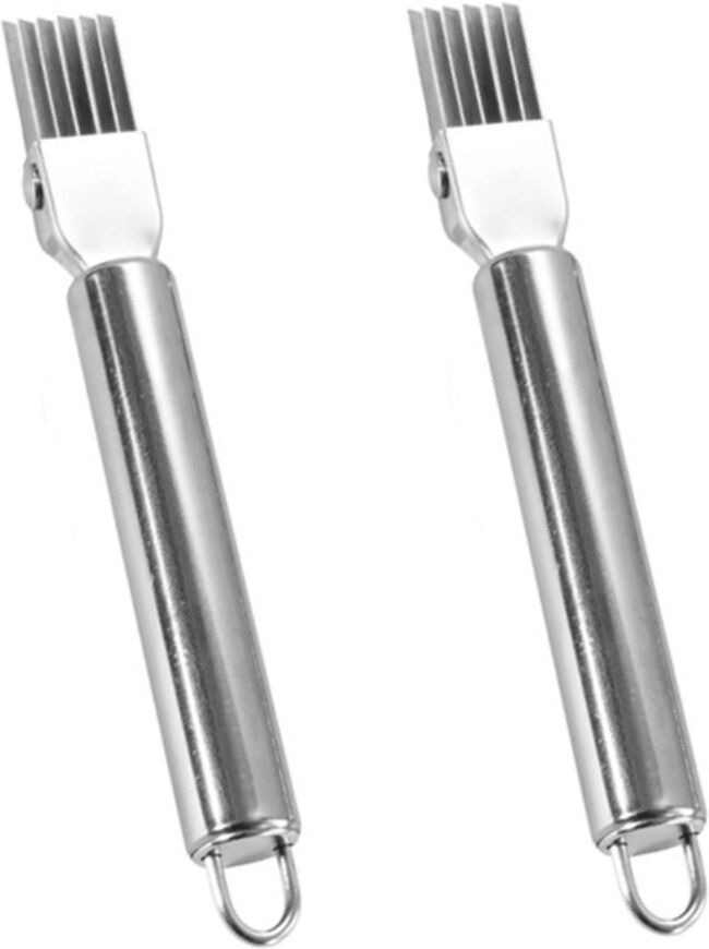 INF Frühlingszwiebel-Schneider mit rundem Griff (2er-Pack) - Edelstahl 430, Silber, handlich