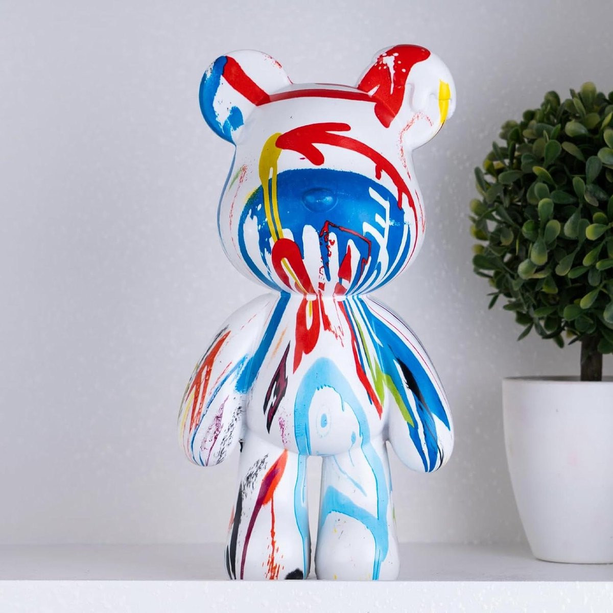 Abstract beer beeldje met uniek patroon voor woonkamer decoratie, Hoogte: 21 cm