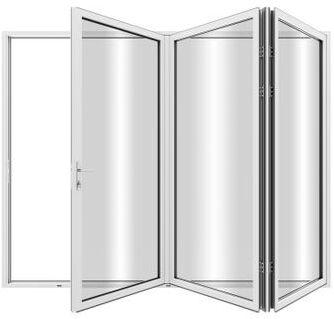 "KaMic Elite-Fold 108"" x 96"" 3-Panel Aluminum Folding Door in White with Hidden Hinges & Rollers, Folded Out From Left To Right"