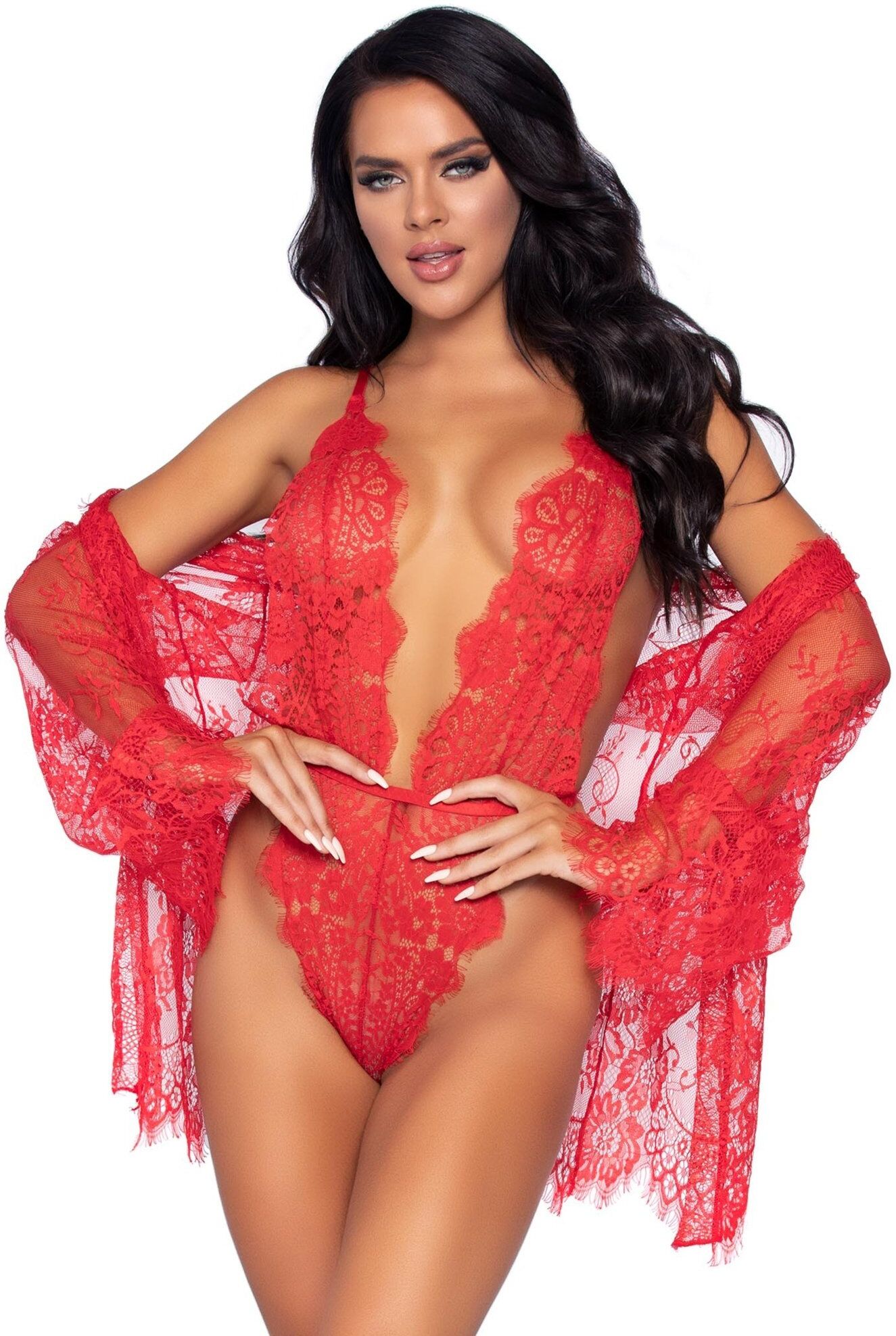 Leg Avenue Body et robe dentelle 86112 Rouge