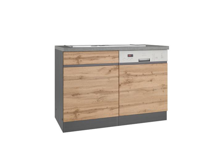 Held Spülenunterschrank, Graphitfarben, Eiche Wotan, Holzwerkstoff, 120x86x60 cm, Küchen, Küchenmöbel, Küchenschränke, Küchenunterschrank