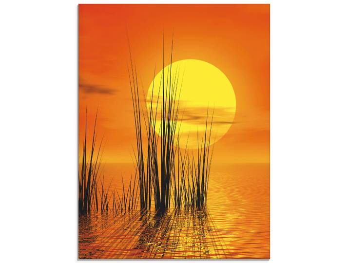 Glasbild ARTLAND Sonnenuntergang mit Schilf , orange (farbe bild(er): orange), B:45cm H:60cm, Bilder, Glasbild, in verschiedenen Grössen
