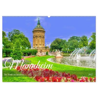Mannheim - Die Stadt im Quadrat (Wandkalender 2027 DIN A2 quer), CALVENDO Monatskalender