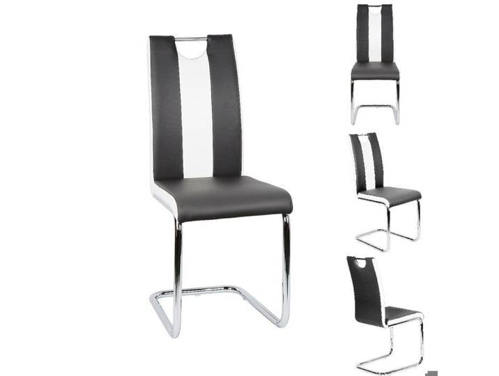 4pcs Chaise Cantilever en Similicuir pour Salle à Manger - 40x49x99cm - Noir et Blanc