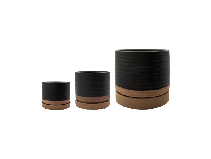 Cache-pots en grès noir et naturel, lot de 3, bicolore, à poser -