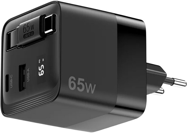Sitecom 65W GaN Oplader met Uittrekbare Kabel