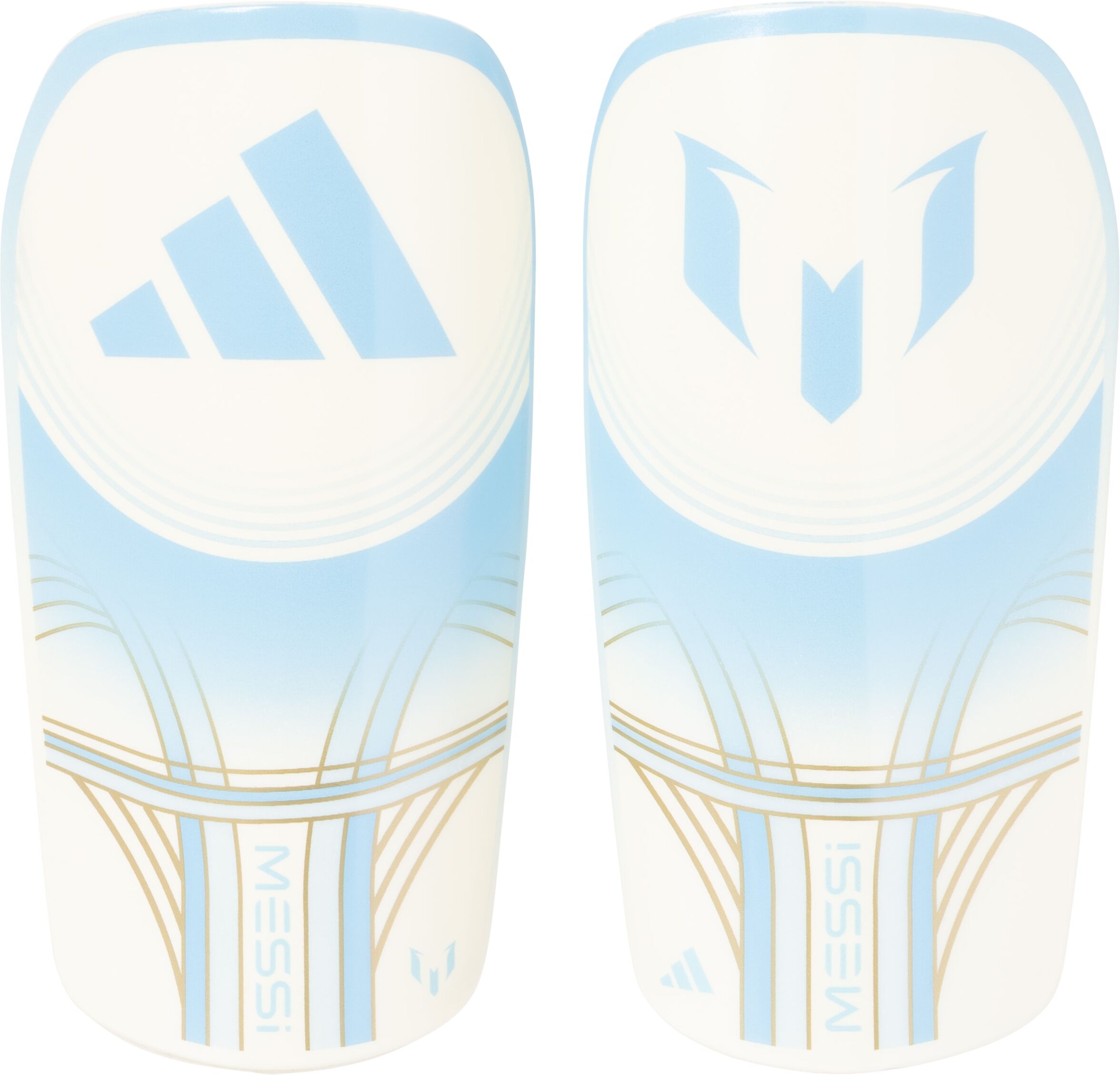 Fußball Schienbeinschoner ADIDAS PERFORMANCE "MESSI EU CLUB SCHIENBEINSCHONER", Gr. L, blau (ivory, semi blau burst, icey blau), Protektoren Fußball Schienbeinschoner