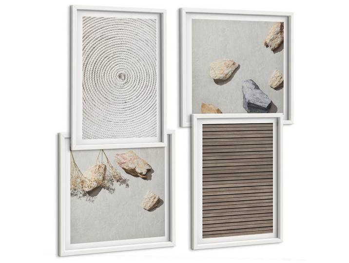 Tulup Bilder SET 4er Set - 50x50 cm & 40x60 cm Weißer Rahmen - Natürliche Texturen Holz Steine, Kunststoff, Rechteckig, 50x50 cm, einfache und schnelle Anbringung, Bilder & Rahmen, Bilder