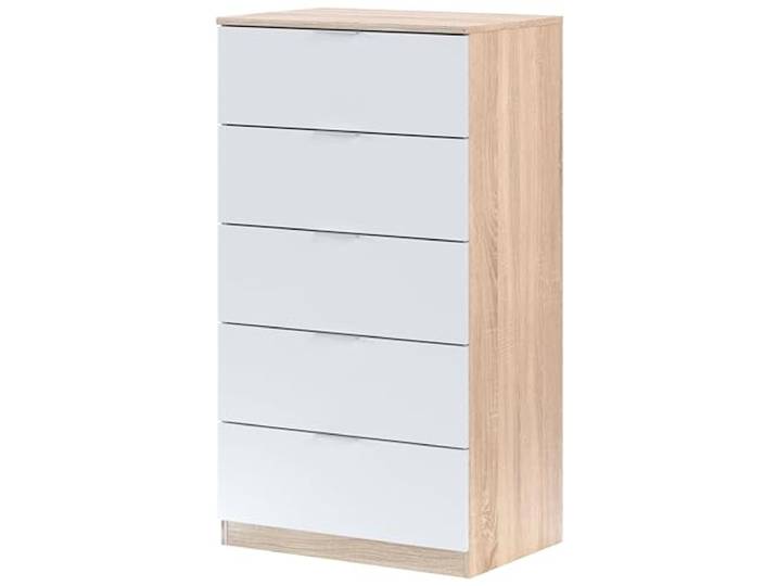 Habitdesign Modèle Alaya Commode/chiffonnier 5 tiroirs 110 x 60 x 40 cm Couleur chêne Canadien et Blanc « Artik »