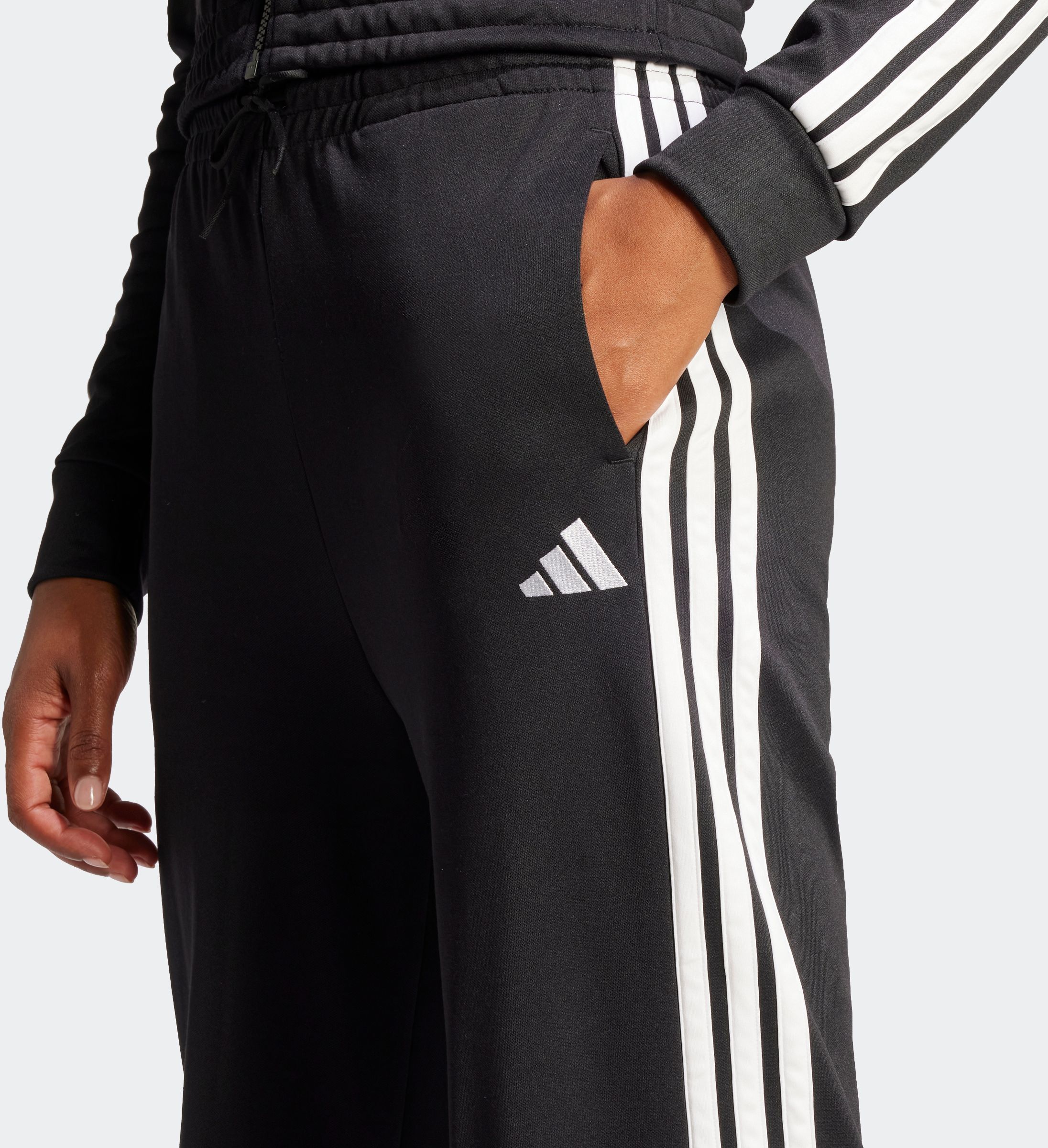 Trainingsanzug ADIDAS SPORTSWEAR "TEAMSPORT", Damen, Gr. L, schwarz, Obermaterial: 53% Baumwolle, 47% Polyester, Sportanzüge Trainingsanzug, Jacke schmal geschnitten; Hose regulär geschnitten, hoher Bund schwarz L