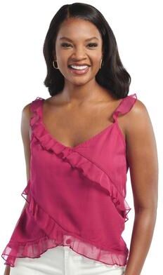 Masseys Ruffle Tank Top (Size 5X) Sangria, Elastine,Polyester