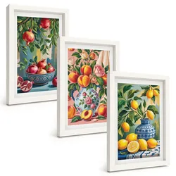 BILDER SET 3er Set - 20x30 cm Weißer Rahmen - Fruchtzusammensetzung von Granatäpfeln