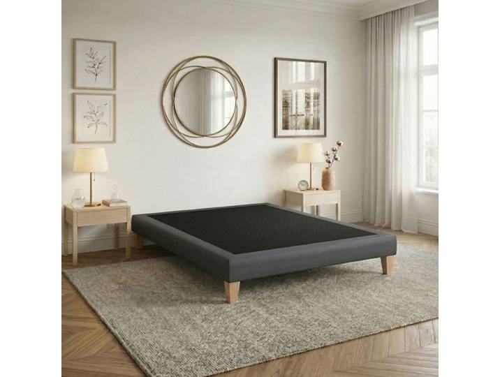 Sommier tapissier déco simili gris foncé Someo Astre 100x200 cm