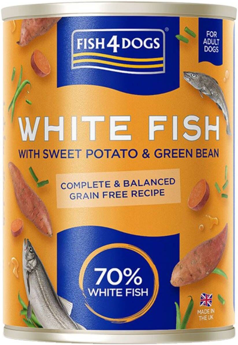 Fish4Dogs Finest Complete Umido Pesce Bianco e Patate Dolci e Fagiolini per Cani Adulti 395 g