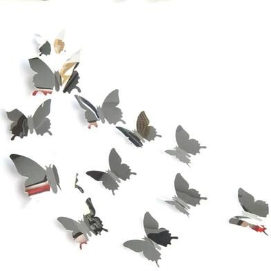 Uplift Picks 12Pcs 3D Butterfly Mirror Wall Stickers Removable DIY Decorative Decals silver