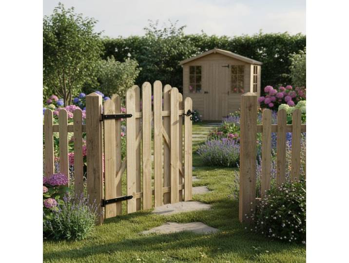 Portail de jardin en pin imprégné 100x100 cm, portillon en bois design arche rustique pour clôture, barrière de jardin en bois