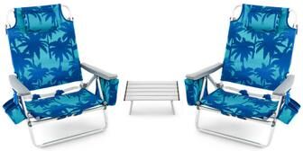 Costway 2 Packs 5-Position Outdoor Folding Backpack Beach Table Chair Reclining Chair Set-Navy