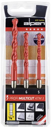 Alpen MultiCut 100803100 Hartmetall Mehrzweckbohrer-Set 3teilig 5 mm, 6 mm, 8mm 1/4 (6.3 mm) 1 Set