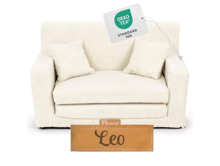 Flumi Personalisierte Kindercouch Kinder Sessel Sofa Schlafsofa jugendzimmer mit Gravur KINDERNAME Spielsofa für Kinderzimmer Schlafsessel Bettfunktion Kindermöbel 92x40x60 (Boucle Hellbeige)