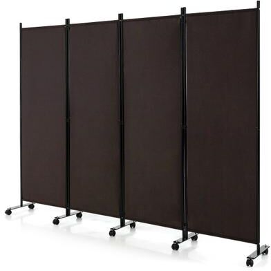 Costway 4-Panel Folding Room Divider 6 Feet Rolling Privacy Screen with Lockable Wheels-Brown