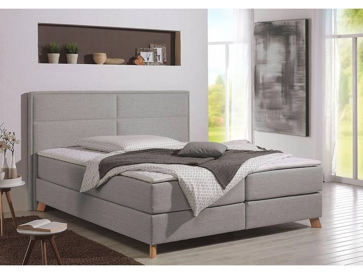 Boxspringbett, Grau, 171x209 cm, Strukturstoff, Mit Topper, Klassisch, Home-affaire