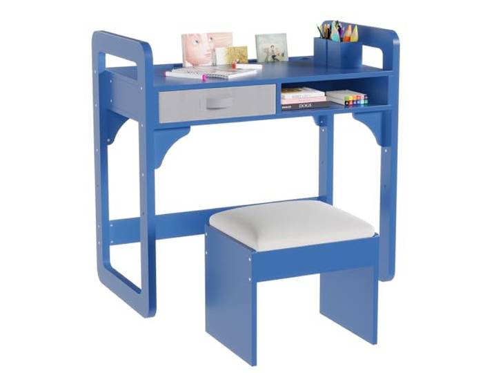 Garvee Kinderschreibtisch aus MDF, kompakter Lerntisch für Kinder, Stabiler Holzrahmen, platzsparendes Design, ideal für Lernen, Lesen & Schreiben, Blau