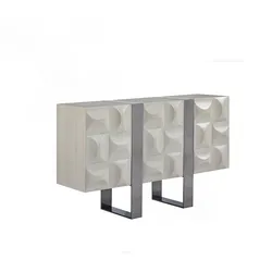 KAWOLA Sideboard MARGO 3 Türen Ulme furniert grau Fuß Edelstahl gebürstet
