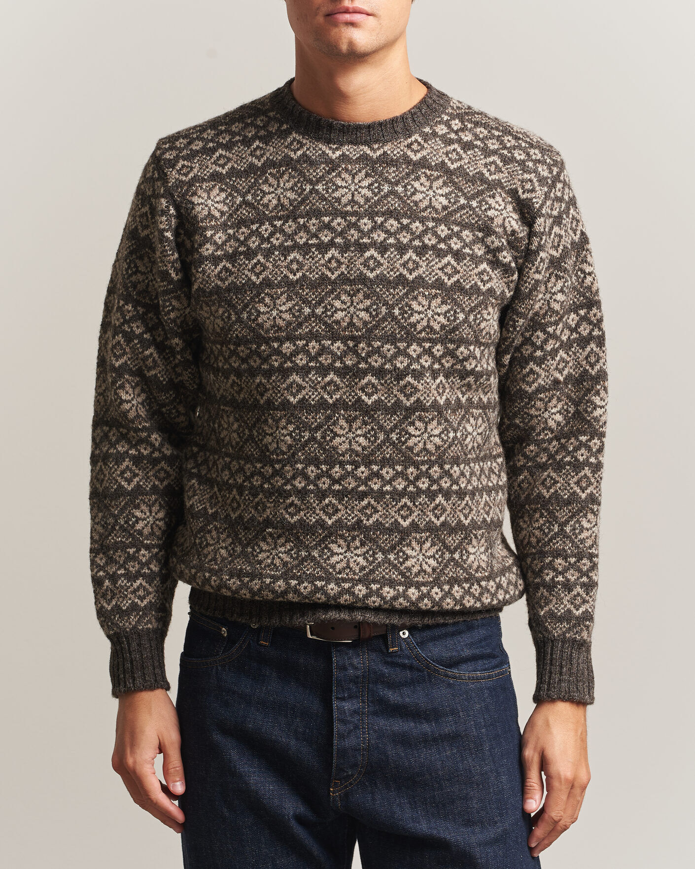 Jamieson's of Shetland Jamiesons Of Shetland All Over Fair Isle Pullover Crew Neck Grey men 44 Grå