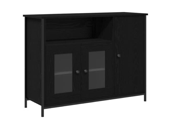 Sideboard Schwarz Eichen-Optik 100 x 35 x 75 cm Holzwerkstoff, Metallelemente, mehrere Fächer, Türen, Indoor, Wohnzimmer, Flur, Essbereich