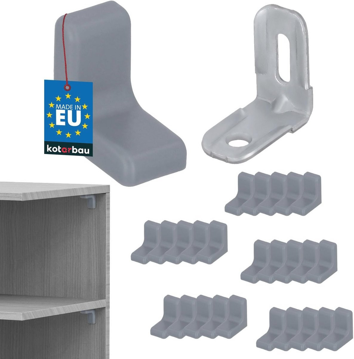 Set van 25 grijze metalen plankdragers met kunststof afdekplaat voor je meubels