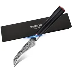WOLFCUT - Damaskus Schälmesser 9 cm 73-lagiger japanischer Damaszenerstahl mit Geschenkbox