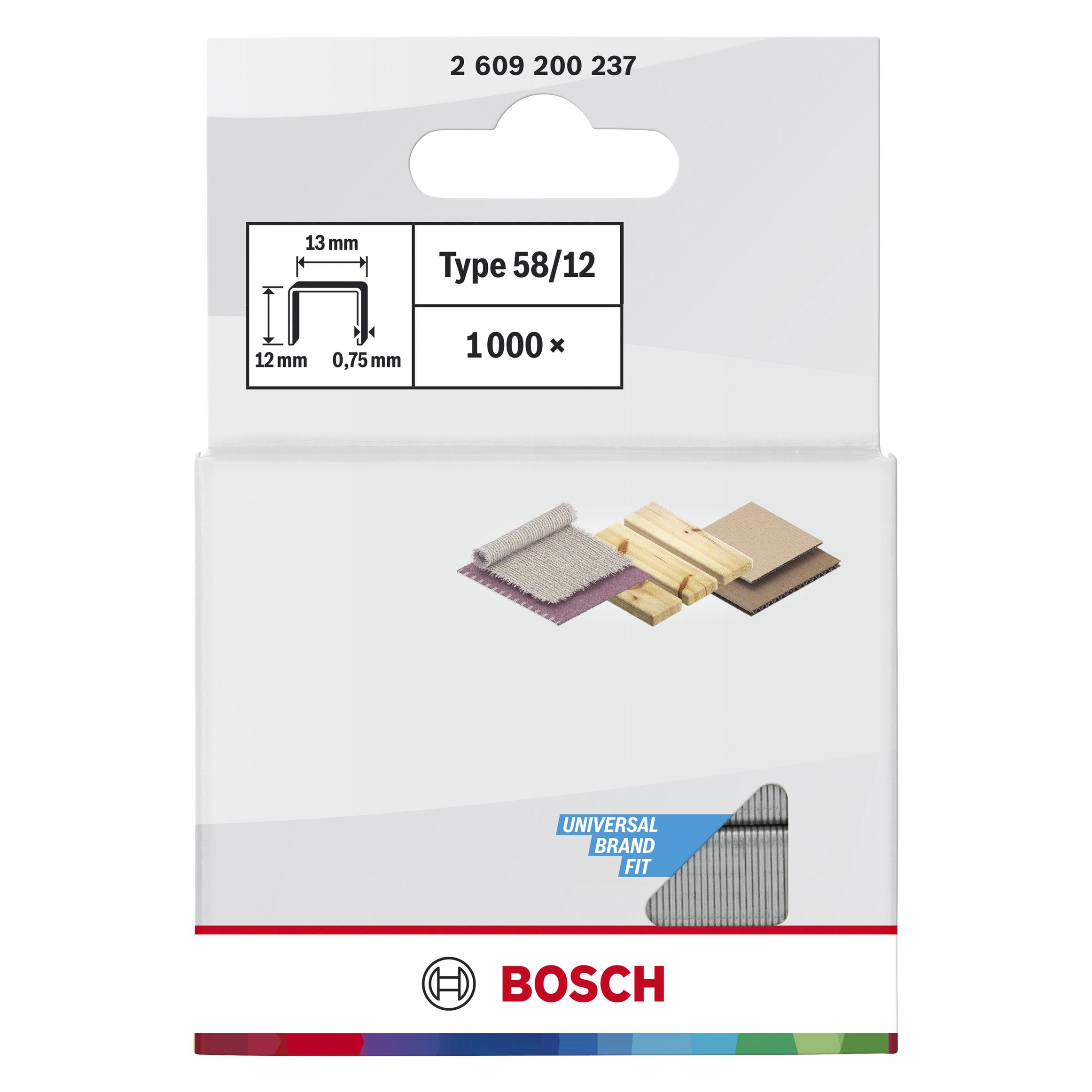 Bosch Professional Zubehör Feindrahtklammer Typ 58, 13 x 0,75 x 12 mm, 1000er-Pack (2609200237)