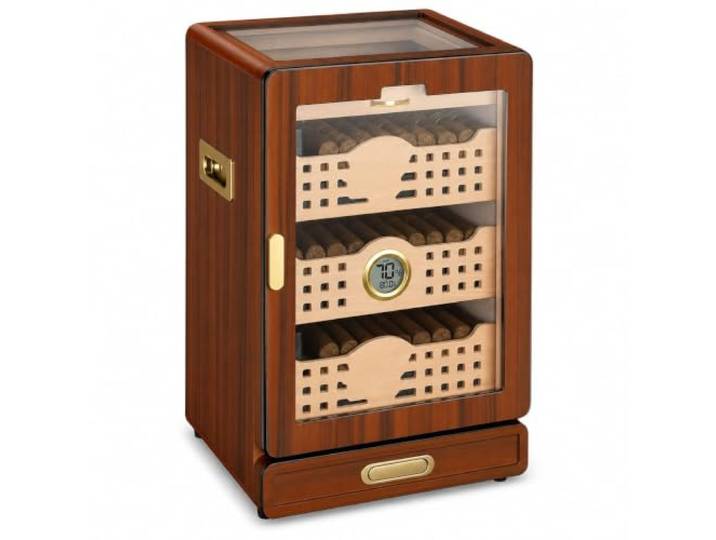 xueqiaolian1006 Mit Zedernholz ausgekleideter Humidor mit 150 Kapazitäten Verfügt über eine praktische Schublade zur Aufbewahrung von Messern und Feuerzeugen.(Ebony grain color)