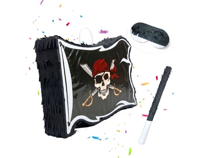 Relaxdays Pinata drapeau pirate avec bâton&masque