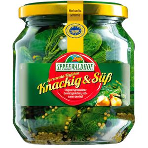 Spreewaldhof Gemüsekonserve Spreewald-Töpchen knackig & süß, mit frischem Dill & Zwiebeln, im Glas, 300 g