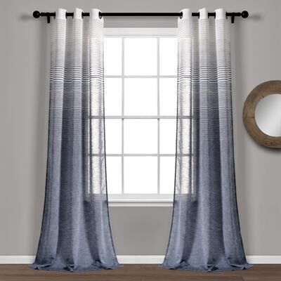 "Lush Decor Ombre Stripe Grommet Sheer Window Curtain Panel Pair - 84"" x 38"" - 84"" x 38"""