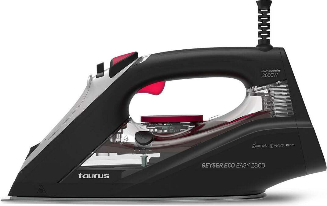 Taurus Geyser Eco Easy 2800 Dry & Steam strijkijzer met keramisch strijkoppervlak, Zwart