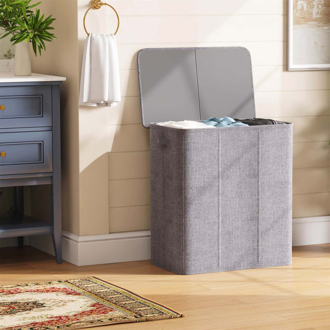 Latitude Run Bhargava Fabric Laundry Hamper with Handles Grey 70 x 60 x 38