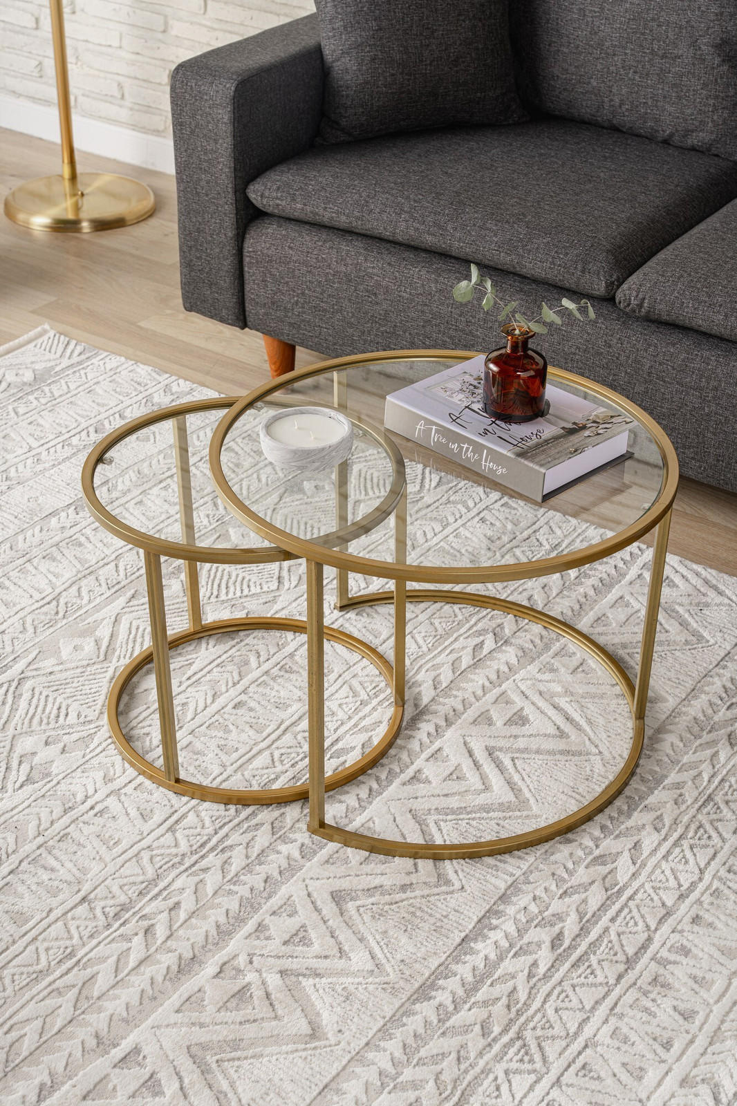 Skye Decor Salontafel Wit-Rusland met Gehard Glas in Goud, B/D/H: 60 x 60 x 43 cm
