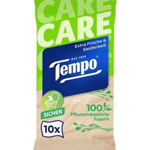 Tempo Toilettenpapier Reisegröße, für unterwegs, Feuchte Tücher, für empfindliche Haut, 10 Tücher