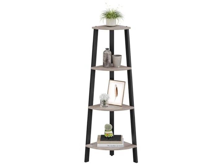 VASAGLE Hoekplank, boekenkast met 4 niveaus, ladderplank, opbergplank, plantenplank voor woonkamer, industrieel ontwerp, met stalen frame, grijs-zwart LLS034M01