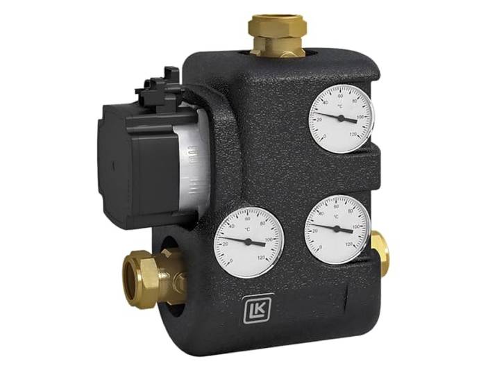 LK Armatur - Rücklaufanhebungsgruppe LK 810 ThermoMat 2.0 – Hocheffizienzpumpe, konstant warme Rücklauftemperatur, für Heizungsanlagen, Holzheizungen, Pelletkessel, Pufferspeicher