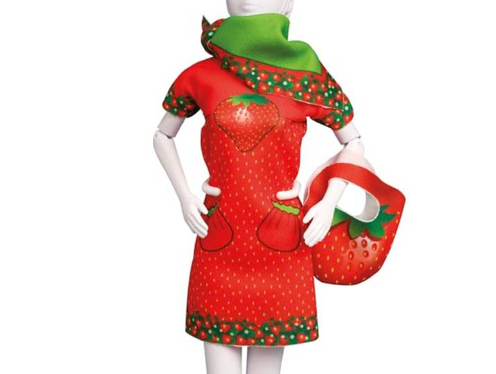 Vervaco Twiggy jurk uw pop outfit set aardbeien, bont