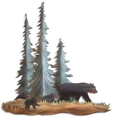 Copper Art Inc. Bear Family in the Pines Small Wall Sculpture Multi Metallic, Small, Multi Metallic