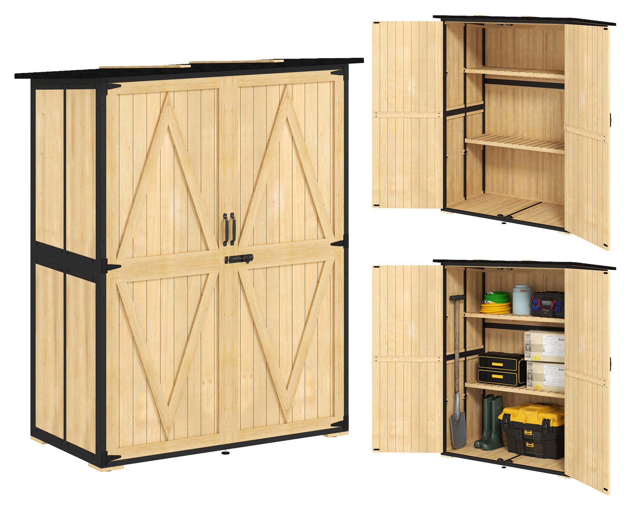 Outsunny Gartenschrank, Geräteschuppen aus Holz, Wetterfest Geräteschrank
