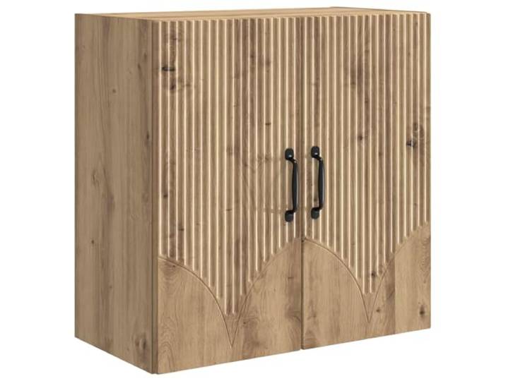 QINXIXINAIXI Wandschrank 59 x 31 x 60 cm Holzwerkstoff Artisan-Eiche Wandmontage,minimalistisches Design,90° Pendeltüren,schwarze Metallgriffe,Regale
