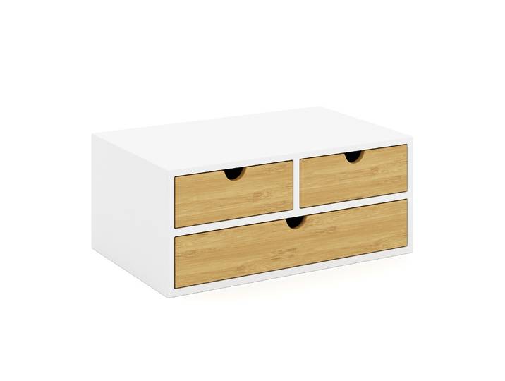 Schreibtisch Organizer Bambus ALVORA 3 Schubladen weiss/natur