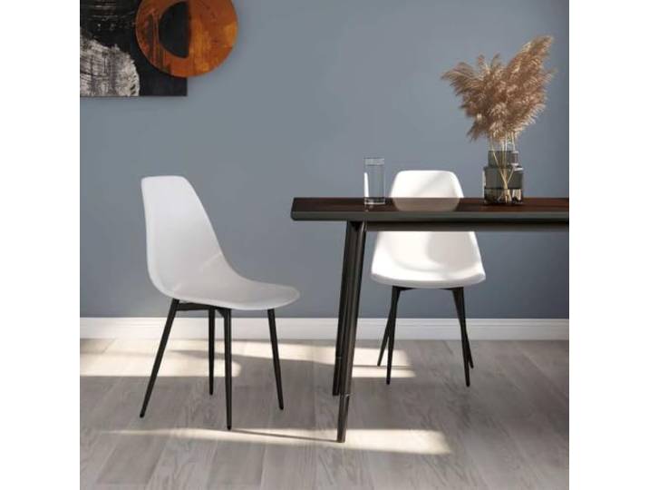 Esszimmerstühle 2 Stk. Weiß PP mit Metallbeinen, Ergonomische Küchenstühle Polypropylen, Metallbeine, ergonomische Rückenlehne, belastbar bis 110 kg, modernes Design
